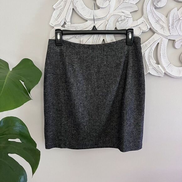 Garnet Hill Wool Skirt Womens 2 Gray Tweed Back Zip Career Minimal Classic Slit - Picture 8 of 8